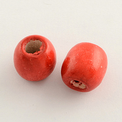 Rouge Perles en bois d'érable naturel teint, baril, sans plomb, rouge, 16x16~17mm, trou: 8 mm, environ 676 pcs / 1000 g