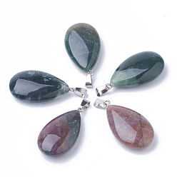 Indian Agate Natural Indian Agate Pendants, with Alloy Findings, teardrop, Platinum, 45~46x23~24x11~12mm, Hole: 8x4mm