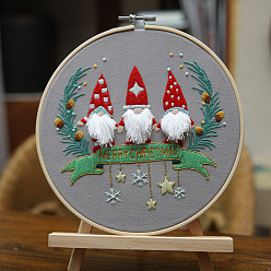 Gnome Kits de inicio de bordado, incluyendo tela e hilo de bordado, aguja, hoja de instrucciones, tema de la Navidad, gnomo, 200x200 mm