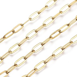 Real 18K Gold Plated Ion Plating(IP) 304 Stainless Steel Cable Chains, Paperclip Chains, Drawn Elongated Cable Chains, Soldered, with Spool, Real 18K Gold Plated, 9.7x4.2x0.9~1mm, about 32.8 Feet(10m)/roll