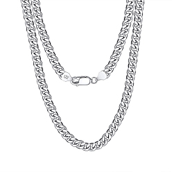 Real Platinum Plated Rhodium Plated 925 Sterling Silver Cuban Link Chain Necklace, Diamond Cut Chains Necklace, with S925 Stamp, Real Platinum Plated, 17.72 inch(45cm)