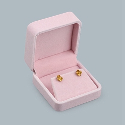 Pearl Pink Velvet Box, for Earring Box, Square, Pearl Pink, 7x7x3.5cm