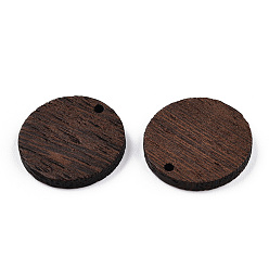 Coconut Brown Natural Wenge Wood Pendants, Undyed, Flat Round Charms, Coconut Brown, 25x3.5mm, Hole: 2mm