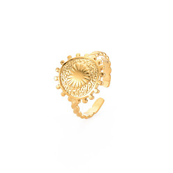 Chapado en Oro Real 18K Chapado en iones (ip) 304 acero inoxidable redondo plano con anillo de corazón abierto para mujer, sin níquel, real 18 k chapado en oro, tamaño de EE. UU. 8 1/2 (18.5 mm)