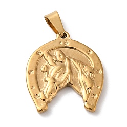 Golden Vacuum Plating 304 Stainless Steel Pendants, Horseshoe with Horse Charms, Golden, 23x22x3mm, Hole: 6.5x3mm