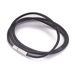 Negro Toma de collar de cordón encerado, con cierres de acero inoxidable, negro, 17.9 pulgada (45.5 cm), 2 mm