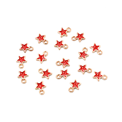 Crimson Alloy Pendants, with Enamel, Light Gold, Star, Crimson, 8x6mm