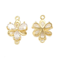 Real 18K Gold Plated Brass Clear Glass Connector Charms, Flower Links, Real 18K Gold Plated, 18x12.5x3mm, Hole: 1.2mm