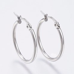 Stainless Steel Color 304 Stainless Steel Hoop Earrings, Hypoallergenic Earrings, Ring Shape, Stainless Steel Color, 12 Gauge, 34~36x2mm, Pin: 0.7~1.3x0.68mm