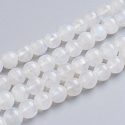 Rainbow Moonstone Natural Rainbow Moonstone Beads Strands, Grade AA, Round, White, 6mm, Hole: 1mm, about 62pcs/strand, 15.5 inch