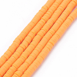 Оранжевый Ручной полимерные нити глины шарик, Heishi бусы, Диск / плоские круглые, оранжевые, 4x0.5~1 мм, отверстие : 1.5 мм, около 320~447 шт / нитка, 15.74~16.92 дюйм
