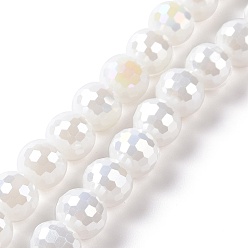 Blanc Perles en verre electroplate, de couleur plaquée ab , à facettes (96 facettes), ronde, blanc, 7~8mm, Trou: 1.2~1.6mm, Environ 68~70 pcs/chapelet, 20.08'' (51 cm)
