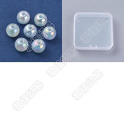 White BENECREAT ABS Plastic Imitation Pearl Beads, AB Color Plated, Round, White, 7.5~8mm, Hole: 1.8mm, 24pcs/box