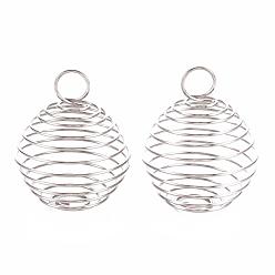 Stainless Steel Color 304 Stainless Steel Wire Pendants, Spiral Bead Cage Pendants, Round, Stainless Steel Color, 28~30x24~25mm, Hole: 6mm