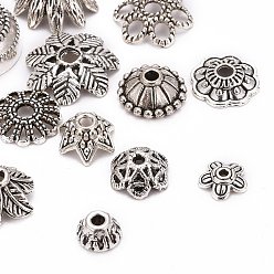 Antique Silver Mixed Style Tibetan Style Alloy Bead Caps, Antique Silver, 5~30x3~12mm, Hole: 1~2.5mm, about 1070pcs/kg