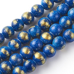Bleu Chapelets de perles en jade naturel, une feuille d'or, teint, ronde, bleu, 8mm, Trou: 1mm, Environ 50 pcs/chapelet, 15.75 pouce (40 cm)