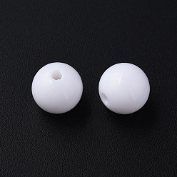 Blanc Perles acryliques opaques, ronde, blanc, 12x11mm, Trou: 1.8mm, environ566 pcs / 500 g