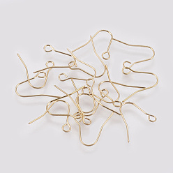 Real 18K Gold Plated Brass Earring Hooks, with Horizontal Loop Findings, Nickel Free, Real Gold Plated, Real 18K Gold Plated, 11.5x13x0.5mm, 24 Gauge, Hole: 1.5mm