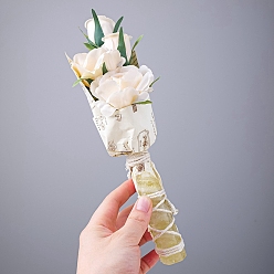 Yellow Quartz Handmade Plastic Artificial Bouquet Flower, with Hexagon Prism Natural Yellow Quartz, for DIY Wedding Party Decoration, 80~90mm