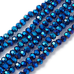 Azul Abalorios de vidrio electrochapa, facetados, Rondana plana, azul, 4x4 mm, agujero: 0.9 mm, sobre 95 unidades / cadena, 14.41'' (36.6 cm)