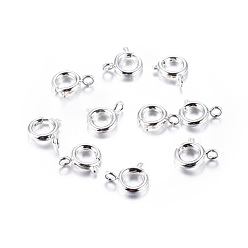 Серебро Латунная застежка пружинного кольца, отлично подходит для изготовления ювелирных изделий, серебряный цвет гальваническим, 9 мм, отверстие : 1.5 мм
