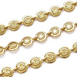 Golden Handmade Brass Link Chains, with Lampwork and Spool, Long-Lasting Plated, Unwelded, Golden, Links: 9x6.2x2.4mm