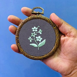 Slate Gray DIY Pendant Decoration Embroidery Kits, Including Printed Cotton Fabric, Embroidery Thread & Needles, Embroidery Hoop, Flower Pattern, Slate Gray, Embroidery Hoop: 100mm