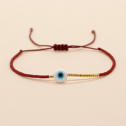Rouge Foncé Bracelet réglable en perles tressées avec mot de passe mauvais œil, rouge foncé, 11 pouce (28 cm)