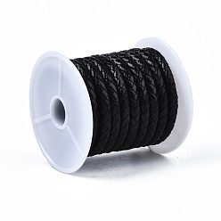 Black Braided Cowhide Leather Cord, Leather Rope String for Bracelets, Black, 5mm, about 4.37 yards(4m)/roll