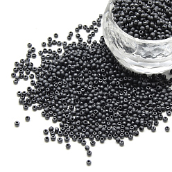 Plaqué Noir 12/0 grader des perles de rocaille en verre rondes, couleurs métalliques, Style mat, noir plaqué, 12/0, 2x1.5mm, Trou: 0.8mm, environ 30000 pcs / sachet 