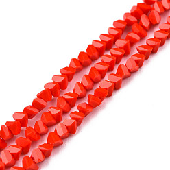 Red Opaque Solid Color Glass Beads Strands, Faceted Triangle, Red, 3x2x2mm, Hole: 0.8mm, about 150~152pcs/strand, 10.43 inch~11.42 inch(26.5~29cm)