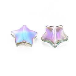 Prune Galvanoplastie perles de verre transparentes, demi-plaqué, étoiles, prune, 12x13x5mm, Trou: 1mm
