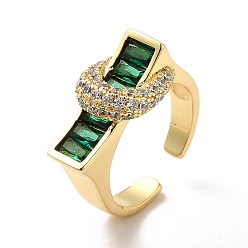Verde Rectángulo de circonitas cúbicas con anillo abierto de luna, joyas de latón chapado en oro real 18k para mujer, verde, tamaño de EE. UU. 7 1/2 (17.7 mm)