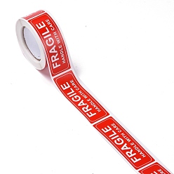 Rouge Autocollants d'étiquette d'avertissement en papier auto-adhésifs, rectangle avec mot fragile manipuler avec soin étiquettes autocollants, pour l'expédition et l'emballage, rouge, 7.5x2.5x0.009 cm, 150pcs / roll