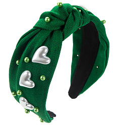 Vert Elastiques à cheveux en plastique avec perles en forme de cœur pour la Saint-Valentin, Accessoires de cheveux en tissu à nœud torsadé large pour femmes et filles, verte, 155x130x30mm