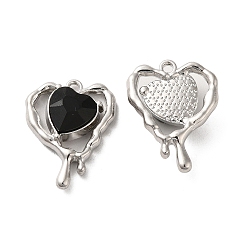 Black Glass Melting Heart Pendant, with Platinum Alloy Findings, Lead Free & Cadmium Free, Black, 20x15.5x5.5mm, Hole: 1.4mm