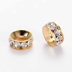 Oro Espaciadores planas grano de la aleación de diamantes de imitación redondas, dorado, 9~10x4 mm, agujero: 4~5 mm
