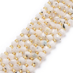 Rainbow Moonstone Natural Rainbow Moonstone Beads Strands, with Seed Beads, Faceted, Diagonal Cube Beads, 5~6x5~6x4~5mm, Hole: 1mm, about 49~55pcs/strand, 15.35''~15.75''(39~40cm)