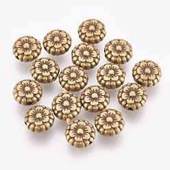 Bronze Antique Perles de style tibétain, perles d'alliage de zinc, sans plomb & sans nickel & sans cadmium , fleur, idéal pour créer des cadeaux du jour de mère/de la Fête des Mères, couleur de bronze antique, 7.5x3.5mm, Trou: 1mm