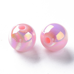 Бледно-Розовый Непрозрачные акриловые бусины, с покрытием AB цвета, круглые, розовый жемчуг, 12x11 мм, отверстие : 2.5 мм, Около 566 шт / 500 г