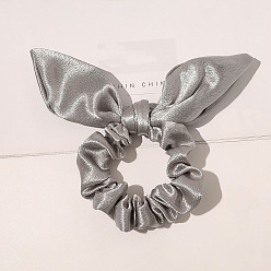 Silver Rabbit Ear Polyester Elastic Hair Accessories, for Girls or Women, Changeant Fabric Scrunchie/Scrunchy Hair Ties, Silver, 80mm