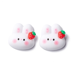 White Resin Cabochons, Rabbit Head with Strawberry, White, 20.5x21.5x7mm