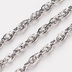Stainless Steel Color 304 Stainless Steel Rope Chains, Soldered, Stainless Steel Color, 3mm