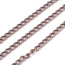 Red Copper Iron Twisted Chains Curb Chains, Unwelded, Red Copper, 5.5x3.5x1mm, about 164.04 Feet(50m)/roll