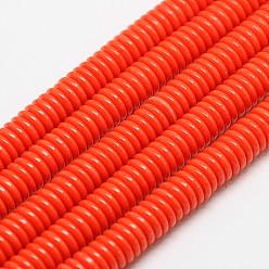 Naranja Rojo Perlas de imitación de color ámbar heishi resina hebras, disco / plano y redondo, rojo naranja, 6x1.7~2 mm, agujero: 1.5 mm, sobre 182~195 unidades / cadena, 14.2 pulgada (36 cm)