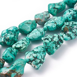 Howlite Brins de perles de magnésite naturelle, teint, nuggets, turquoise moyen, 10~23x5~15mm, Trou: 1mm