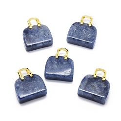 Blue Aventurine Natural Blue Aventurine Brass Pendants, Golden, Bag, 27~29x24~26x9~13mm, Hole: 6mm