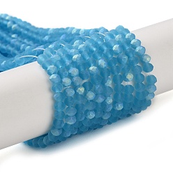 Deep Sky Blue Imitation Jade Glass Beads Strands, Half AB Color Plated, Faceted, Frosted, Rondelle, Deep Sky Blue, 3x2mm, Hole: 0.7mm, about 155pcs/strand, 15.75''(40cm)
