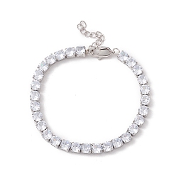 Clair Bracelet de tennis classique en zircone cubique, placage sous vide 304 bijoux en acier inoxydable pour femmes, couleur inox, clair, 7-1/8 pouce (18 cm)