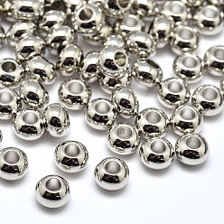 Platinum Brass Flat Round Spacer Beads, Platinum, 6x4mm, Hole: 2mm